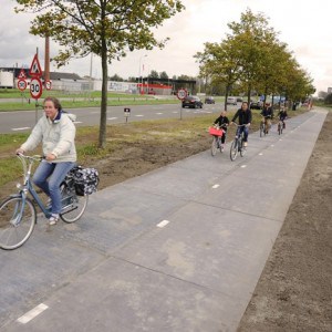SolaRoad in Krommenie, the Netherlands, will be the world’s first cycle path with embedded solar panels. Photograph: SolaRoad