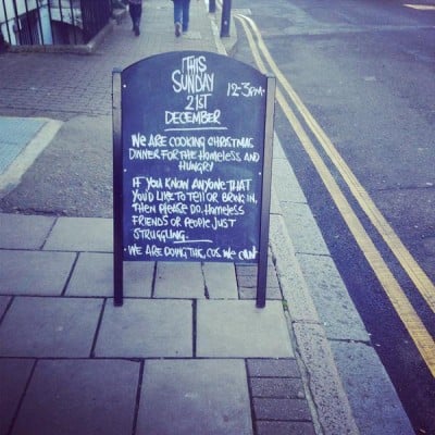 A sign offering free meals for the homeless went viral