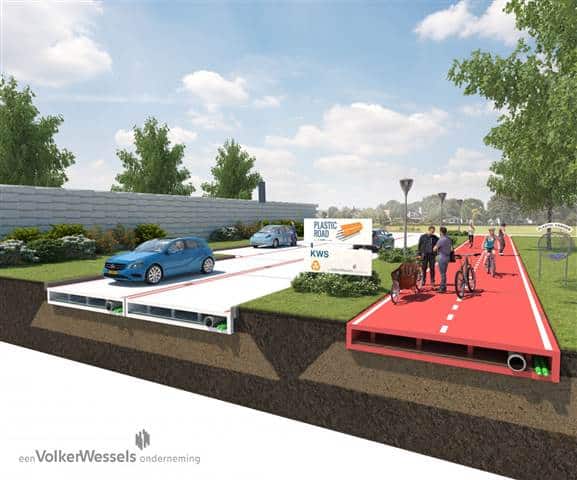 The PlasticRoad design features a 'hollow' space that can be used for cables, pipes and rainwater.  Credit: VolkerWessels