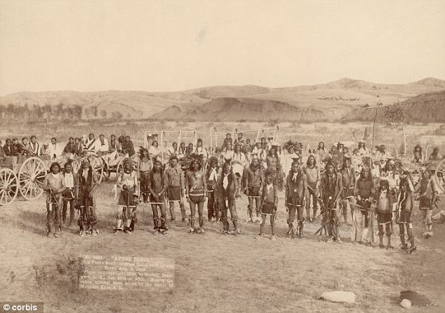 This picture of the Miniconjou Sioux band was taken near the site of the Wounded Knee massacre one month before the December 1890 massacre where hundreds of Indians were killed. Credit: Corbis
