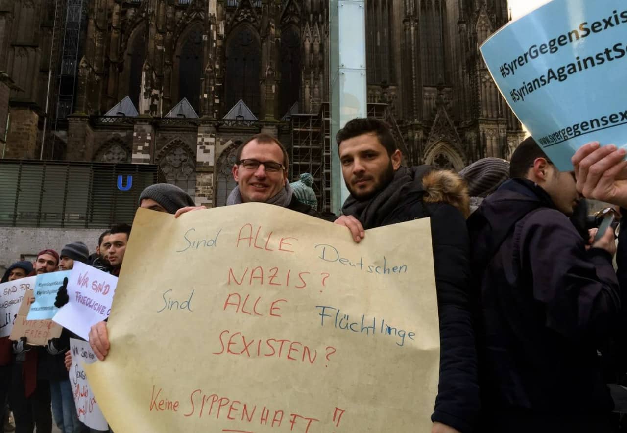 Germans demonstrate against the attacks alongside Syrians. Credit: Syrians Against Sexism.