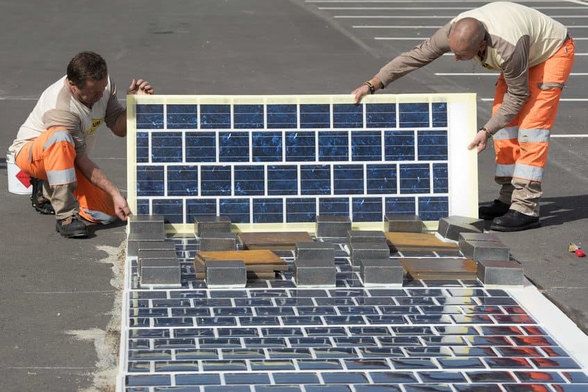 Solar roadways being laid. Credit: Colas, France.