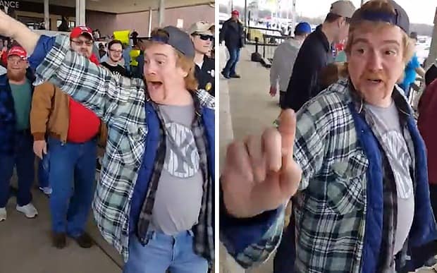 [Watch] Donald Trump Supporter Tells Protestors To “Go To Auschwitz” While Making Nazi Salute