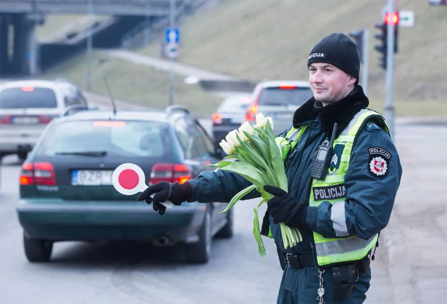 On International Women’s Day, Police In Lithuania Spent Their Shifts Handing Out Flowers