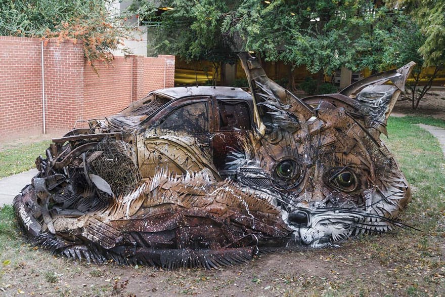Street Artist Transforms Ordinary Junk Into Animals To Remind About Pollution