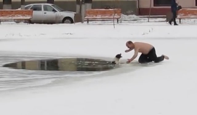 Shirtless Hero Rescues Terrified Dog From Icy Waters [Watch]
