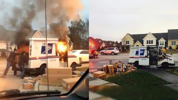 Holiday Hero Rescues Christmas Gifts From Burning Post Office Truck [Watch]