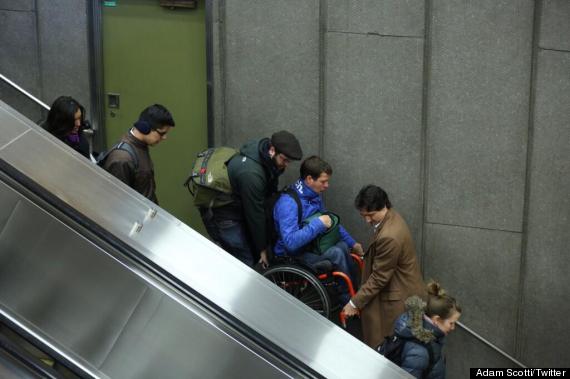 Justin Trudeau Helps Carry A Man In A Wheelchair Down Stairs