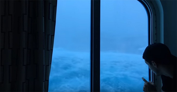Insane Footage Shows Giant Waves Crashing Into A Cruise Ship While He Just Looks Out The Window
