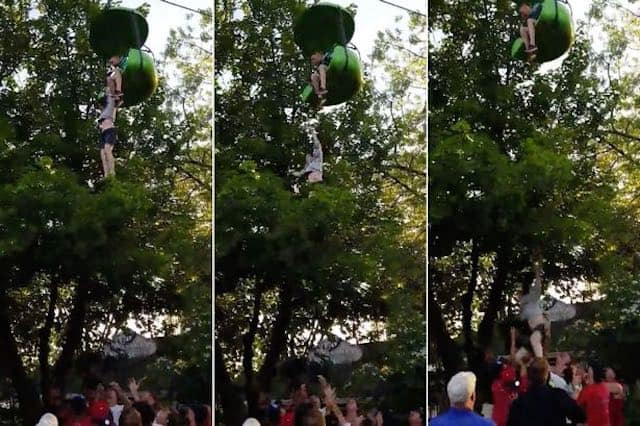 [Watch] Crowd Makes Amazing Catch When Girl Falls From Ride