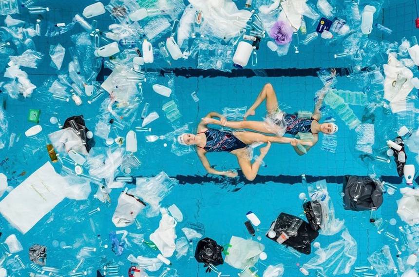 Synchronized Swimmers Perform Their World Championship Routine In A Pool Filled With Plastic Waste And The Reaction Was Priceless
