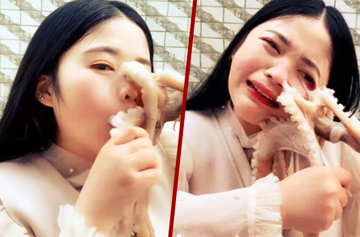 Chinese Blogger Goes Viral When She Tries To Eat A Live Octopus And It Attacks Her Back