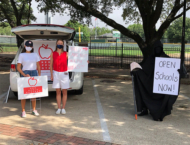 Photos of “Karens” Beside Grim Reapers at Protest About Sending Kids Back to School Goes Viral