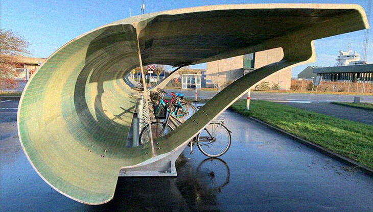 Denmark Is Making Bike Shelters From Repurposed Old Wind Turbine Blades And They’re Awesome