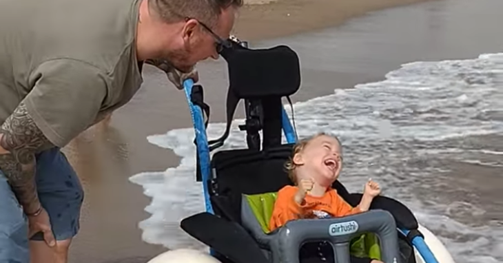Little Quadriplegic Boy Finally Gets To Enjoy The Ocean With His New Beach Wheelchair